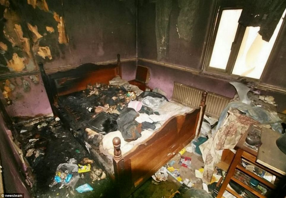 One of two bedrooms inside the Victorian terrace house, which has extensive fire damage. The property was targeted by arsonists in July 2013 and luckily, no one was hurt